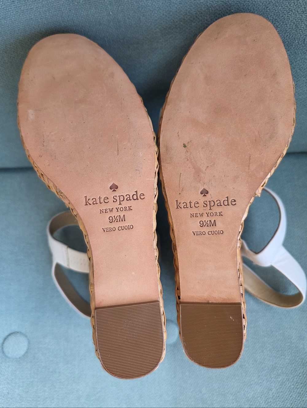kate spade White Leather Woven Wedge Sandals - Picture 6 of 6